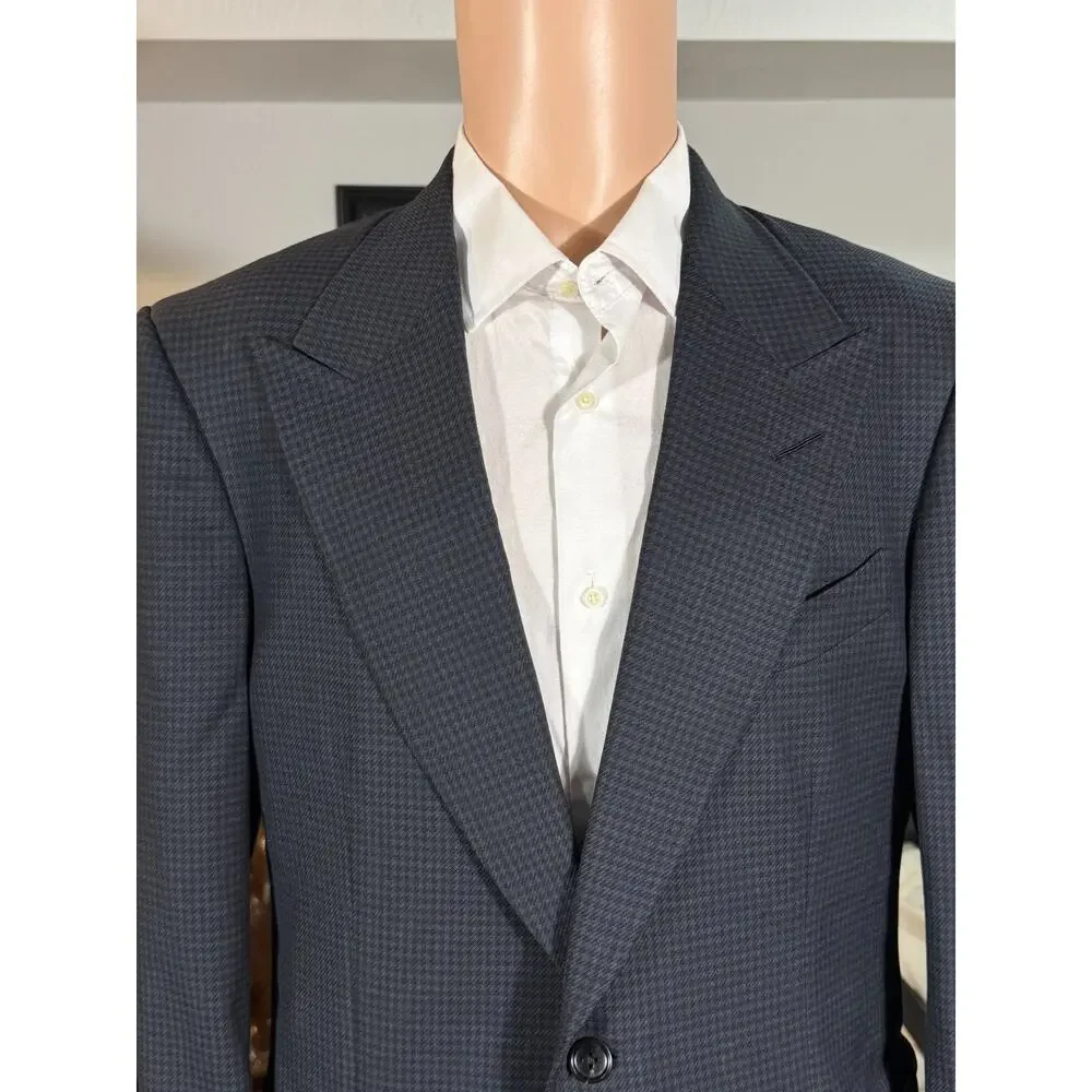 Tom Ford Blue Houndstooth Blazer Peak Lapel Sport Jacket 50 40R Wool Shelton EUC